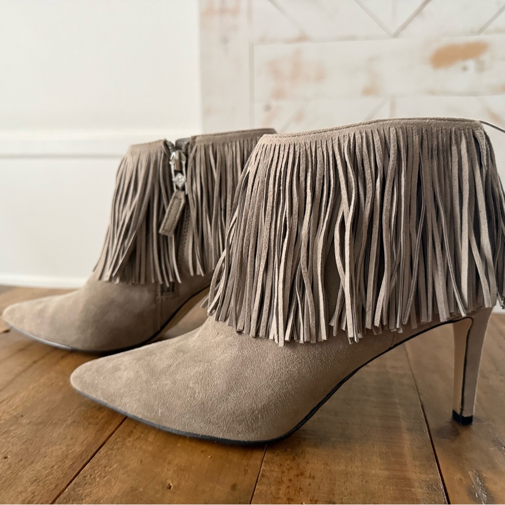 Sam Edelman Fringe Suede Heels - Taupe